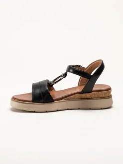 Tamaris Wide - Svarta sandaler med kilklack