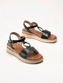 Tamaris Wide - Svarta sandaler med kilklack