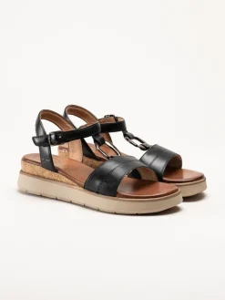 Tamaris Wide - Svarta sandaler med kilklack