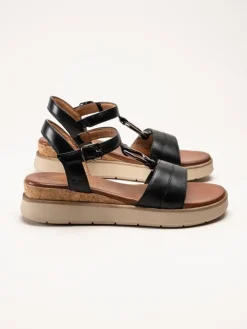 Tamaris Wide - Svarta sandaler med kilklack