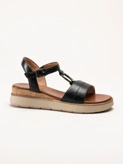 Tamaris Wide - Svarta sandaler med kilklack