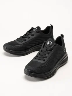 Tamaris Wide - Svarta sportiga sneakers i textil