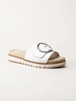 Tamaris Wide - Vita slip in sandaler i skinn
