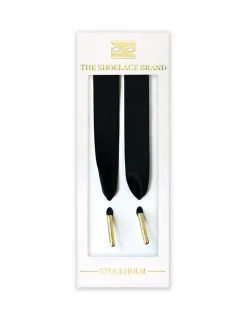 The Shoelace Brand - Black Silk - Svarta skoband i satin med guldtipp