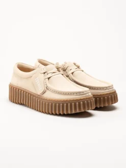 Torhill Bee D - Beige chunky snörskor i mocka
