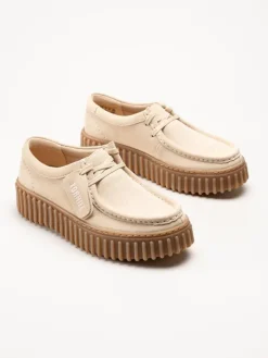 Torhill Bee D - Beige chunky snörskor i mocka