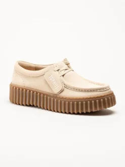 Torhill Bee D - Beige chunky snörskor i mocka