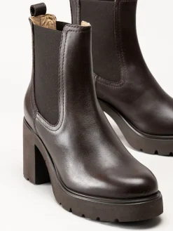 Unisa - KLINO_F25_STT - Mörkbruna högklackade boots i skinn