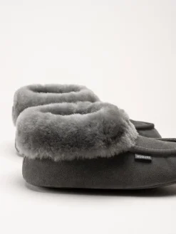 Wollies - Classico Suede - Mörkgrå slip on fårskinnstofflor
